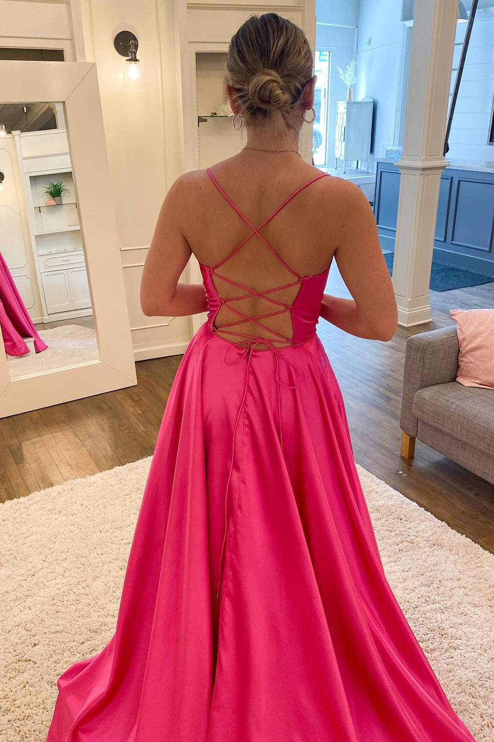 A-line Spaghetti Straps Corset Back formal dresses evening gown Prom Dress